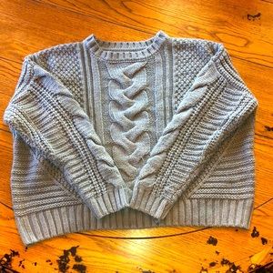 Gray-blue cable-knit sweater